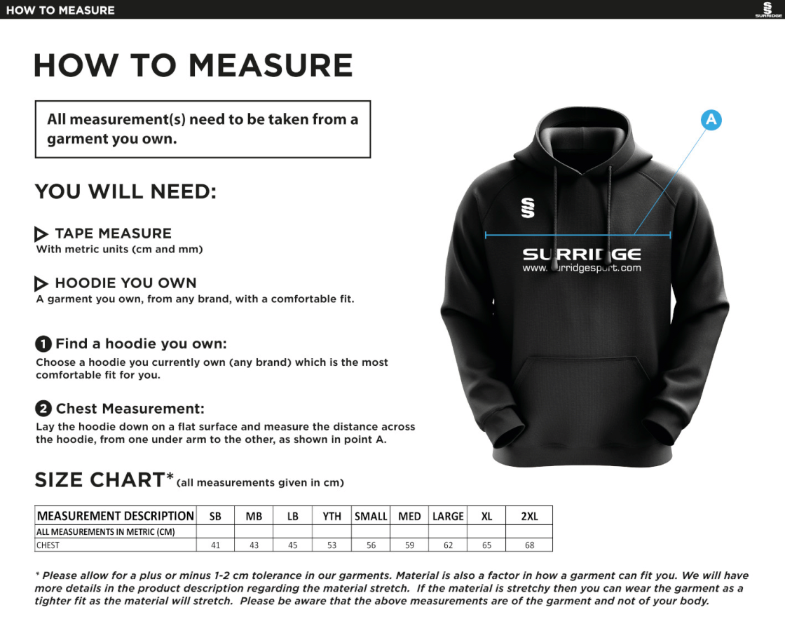 HUNTINGDONSHIRE CCC 50+ — Blade Hoody - Size Guide