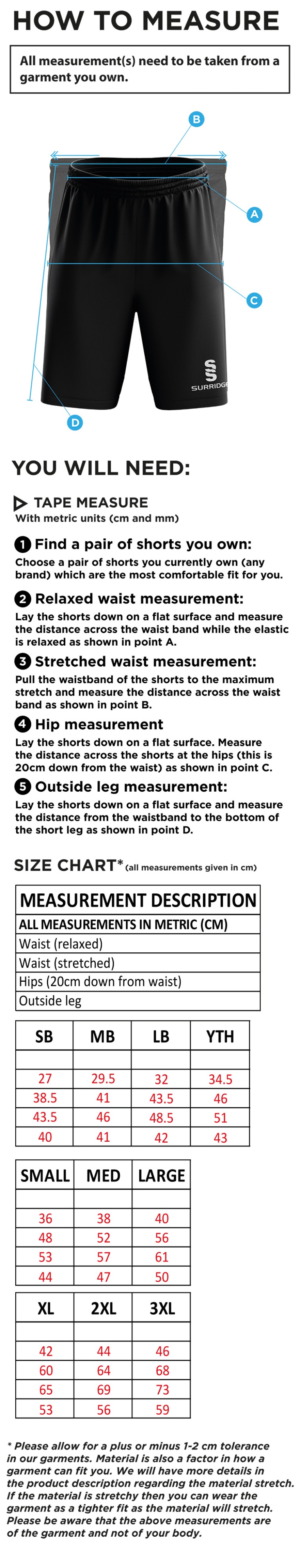 HUNTINGDONSHIRE CCC 50+ — Blade Shorts - Size Guide