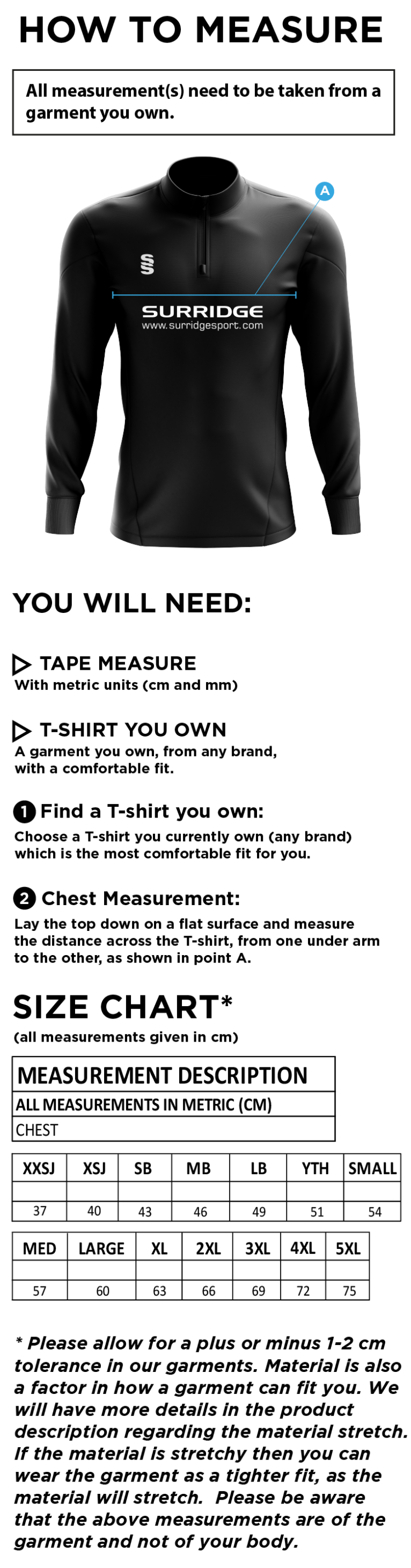 HUNTINGDONSHIRE CCC 50+ — Blade Performance Top - Size Guide