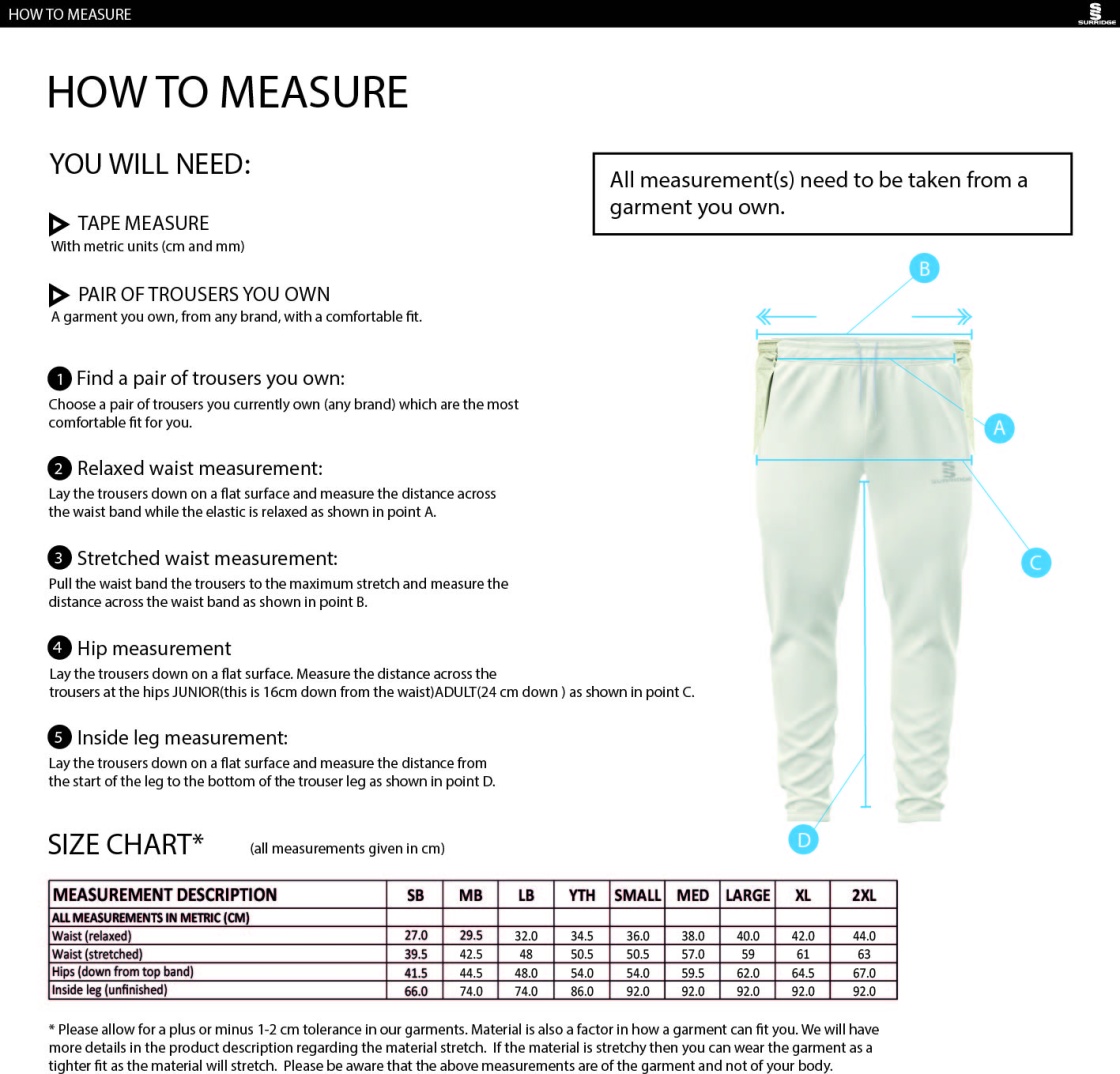 HUNTINGDONSHIRE CCC 50+ — Blade Playing Pant - Size Guide