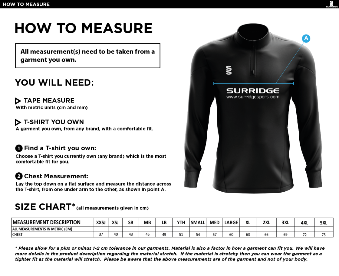 HUNTINGDONSHIRE CCC 50+ — Blade Performance Top - Size Guide